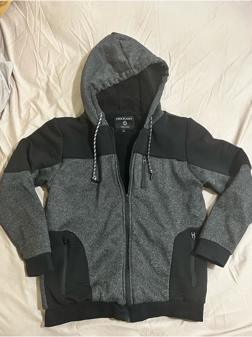 Free Planet Hooded Zip Jacket in Gray and Black Size M